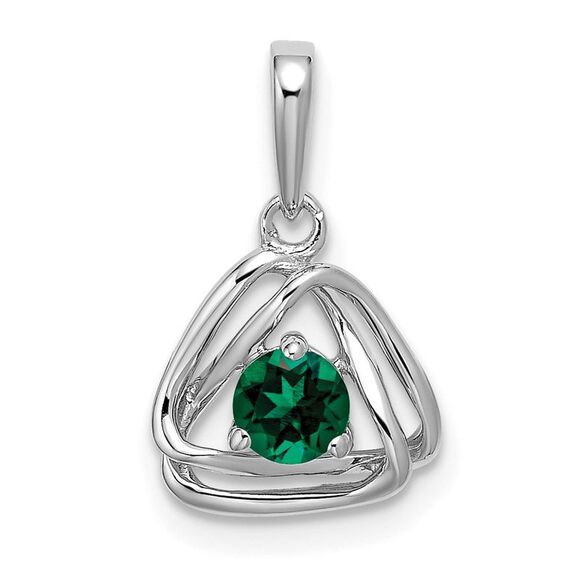 Kazi Luxury 14k White Gold Created Emerald Triangle Pendant